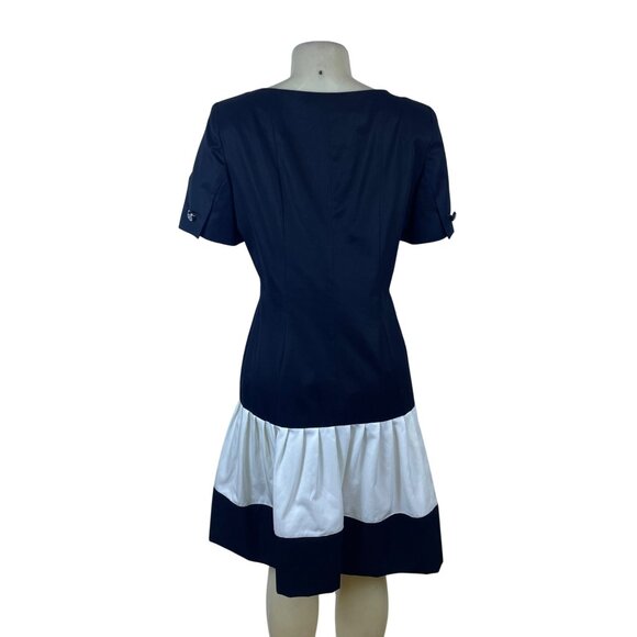 Ann Lawrence Today Black & White Short Sleeve Button Front Dress Sz 12 - New - Picture 3 of 10